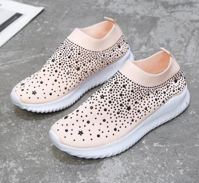 White Women's Crystal Sneakers - Casual Slip-On Espadrilles