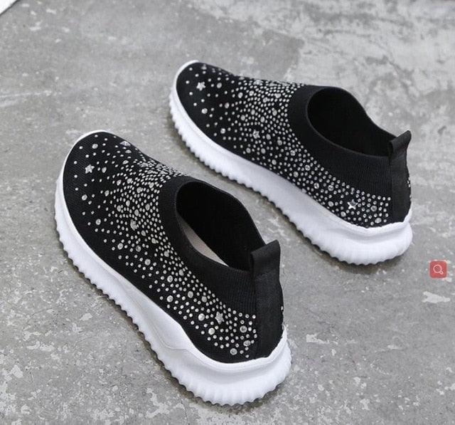 White Women's Crystal Sneakers - Casual Slip-On Espadrilles