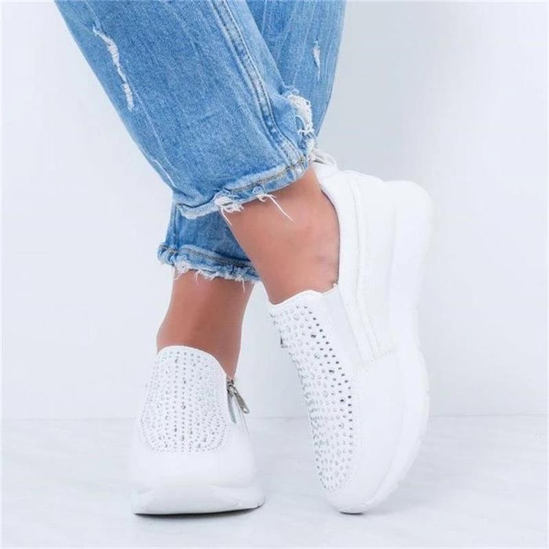 White Women's Crystal Sneakers - Casual Slip-On Espadrilles