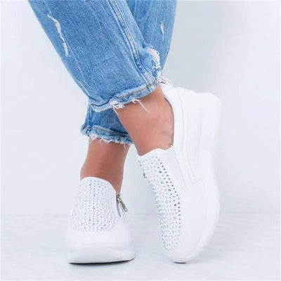 White Women's Crystal Sneakers - Casual Slip-On Espadrilles