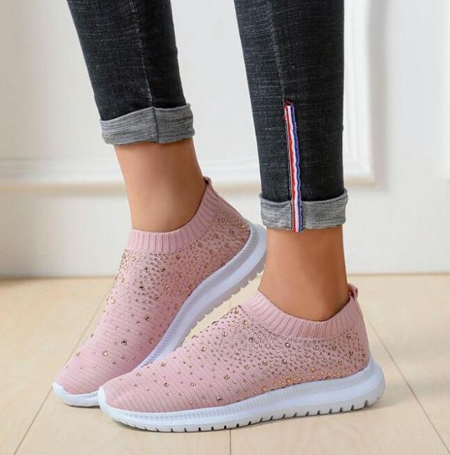 White Women's Crystal Sneakers - Casual Slip-On Espadrilles