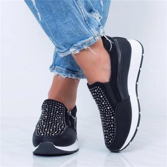 White Women's Crystal Sneakers - Casual Slip-On Espadrilles