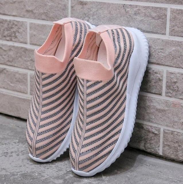 White Women's Crystal Sneakers - Casual Slip-On Espadrilles