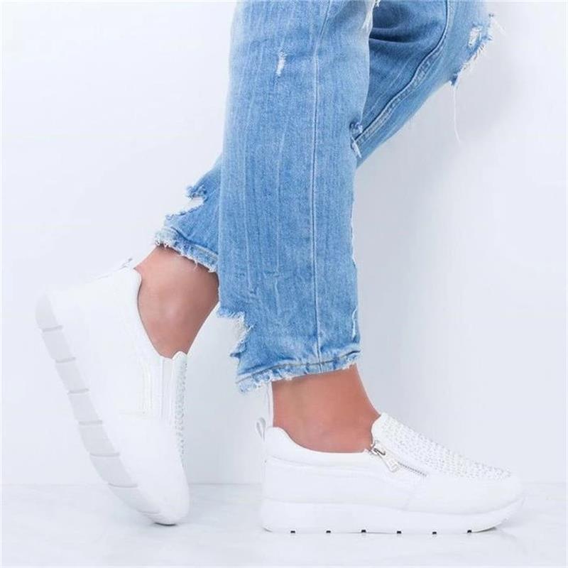 White Women's Crystal Sneakers - Casual Slip-On Espadrilles