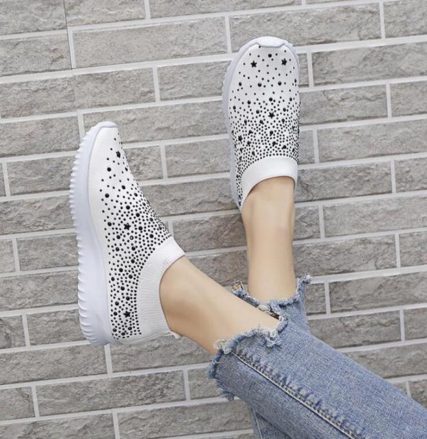 White Women's Crystal Sneakers - Casual Slip-On Espadrilles
