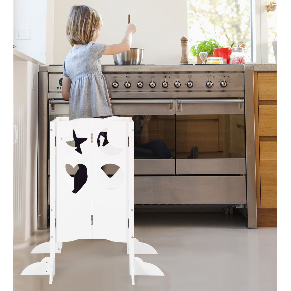 Folding Kids Kitchen Helper Step Stool - White