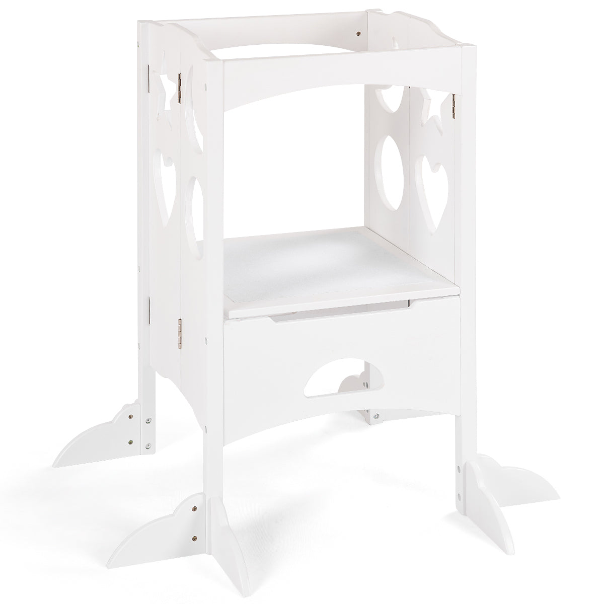 Folding Kids Kitchen Helper Step Stool - White