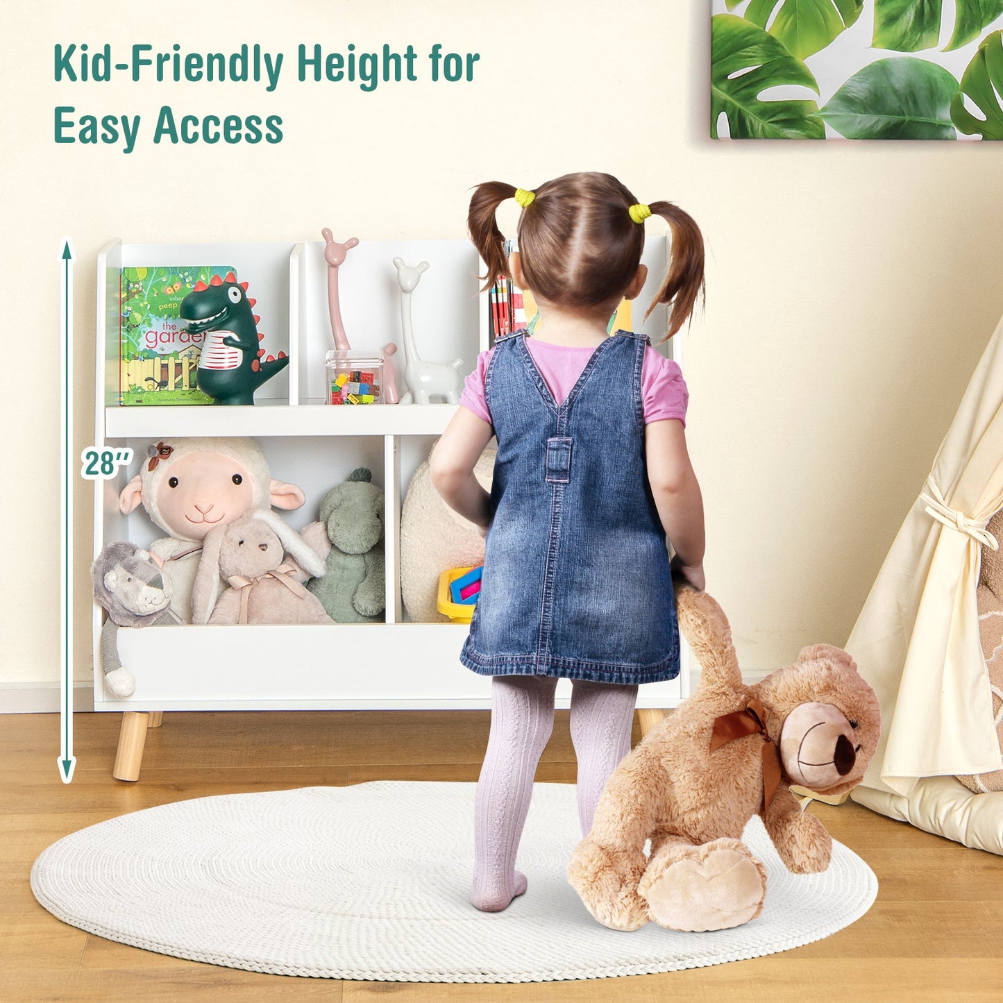 5-Cube Kids Bookshelf and Toy Organizer - White