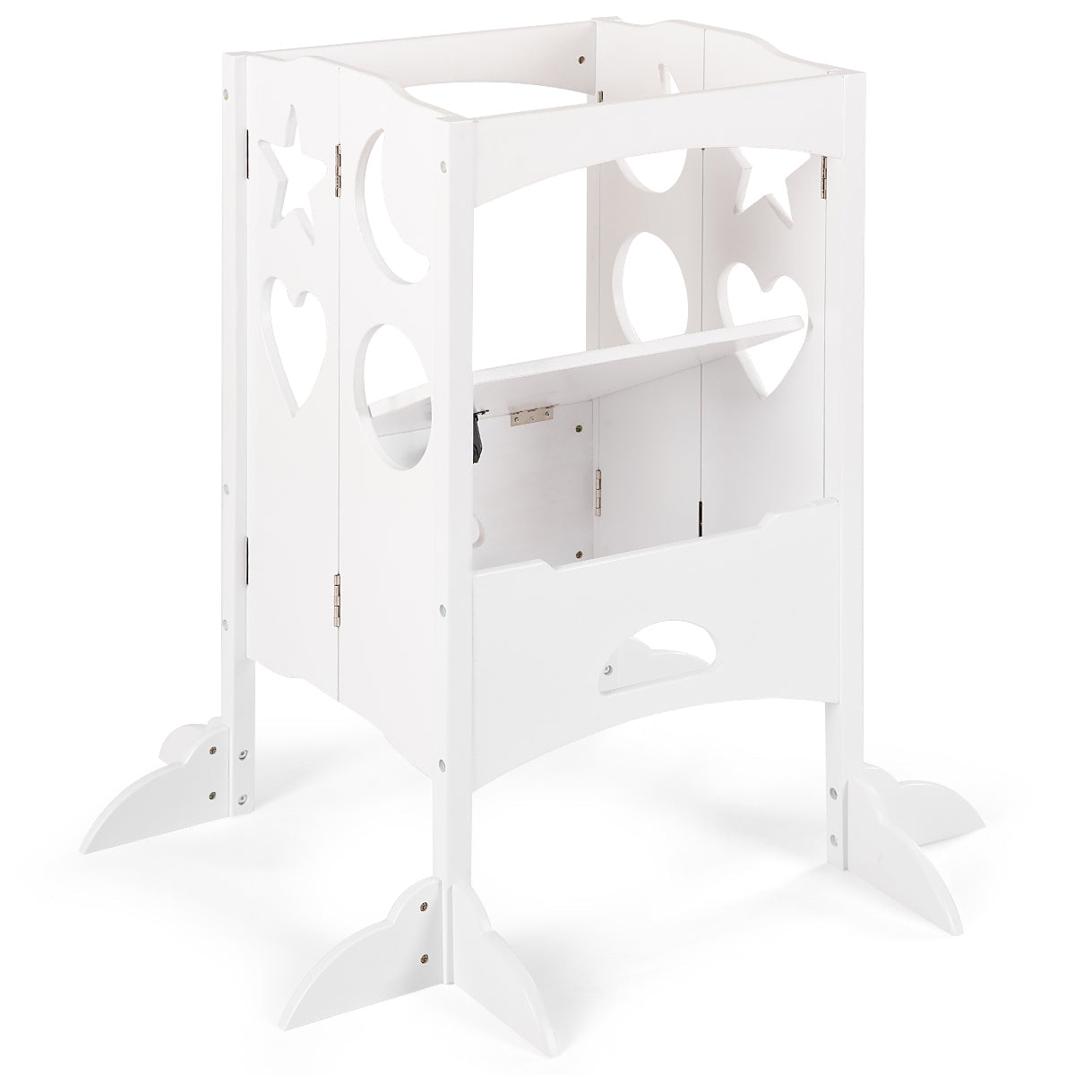 Folding Kids Kitchen Helper Step Stool - White