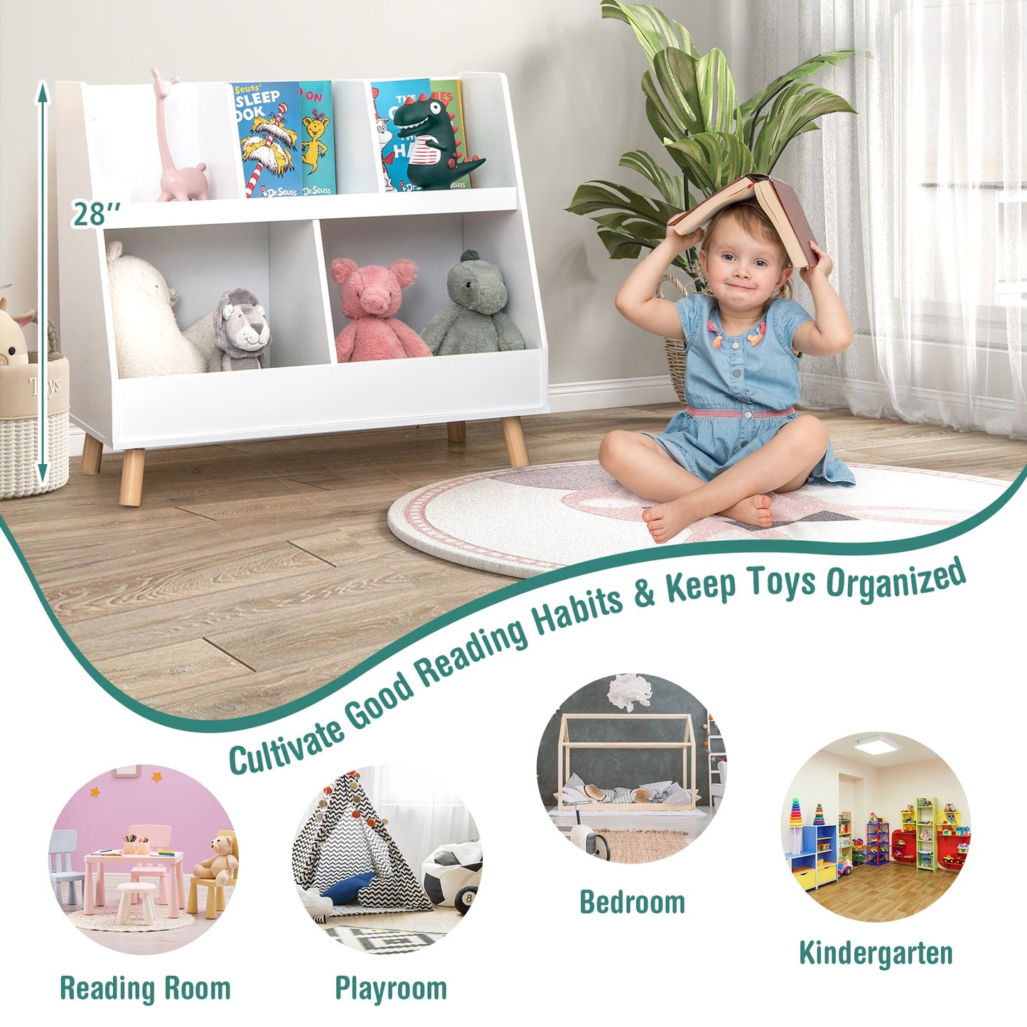 5-Cube Kids Bookshelf and Toy Organizer - White