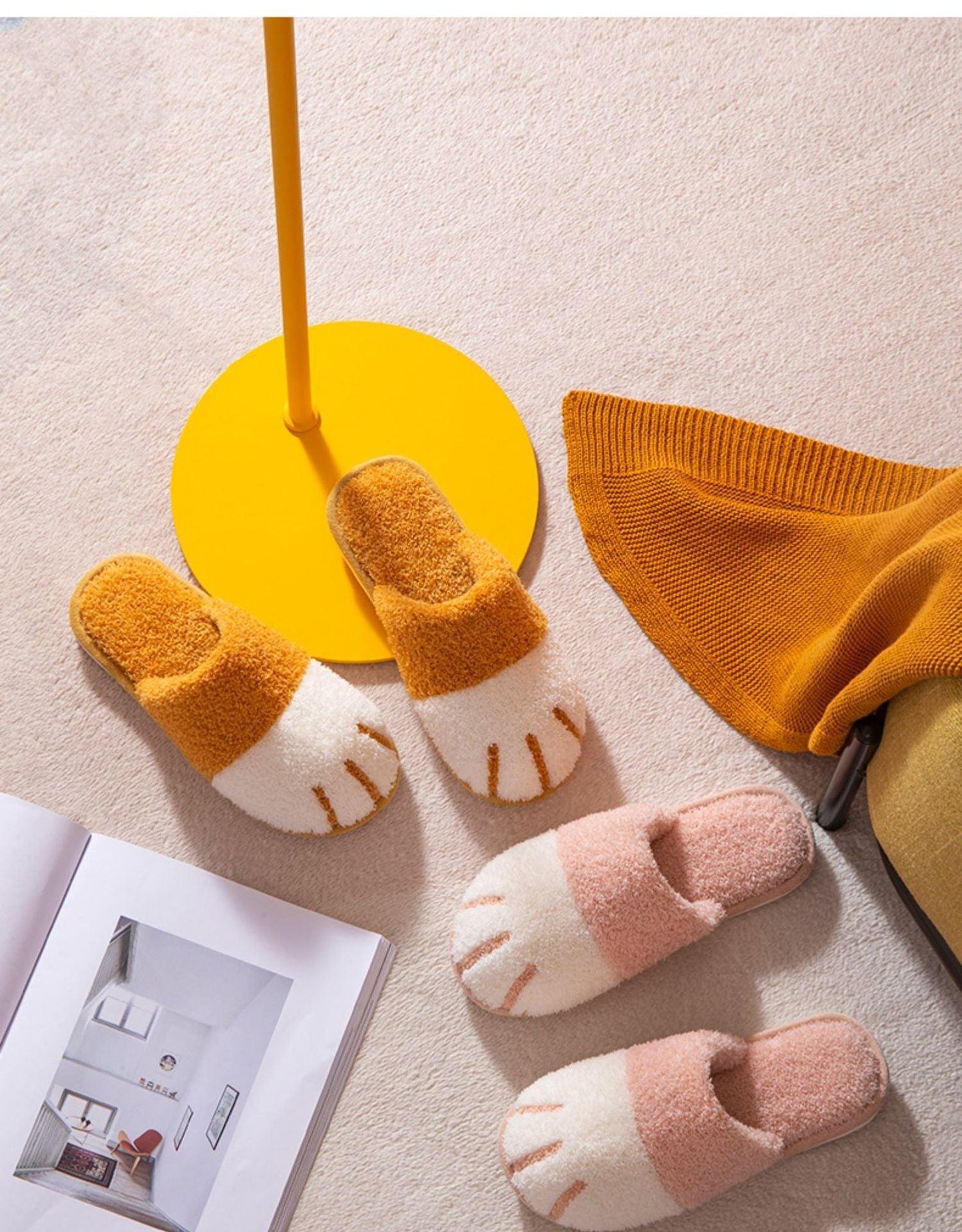 Cute Cat Paw Women's Furry Slides - Cozy Indoor Slippers