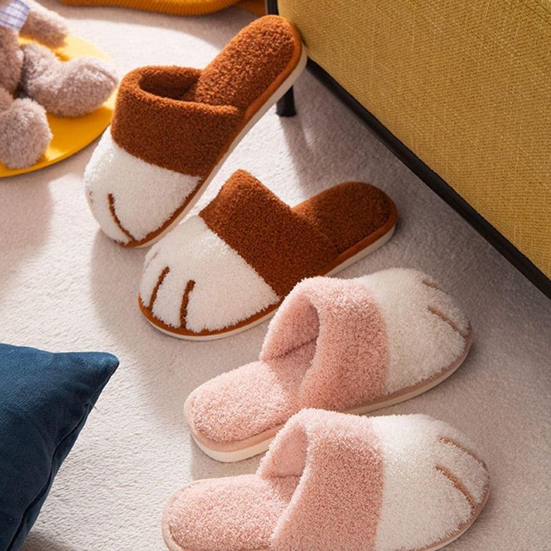 Cute Cat Paw Women's Furry Slides - Cozy Indoor Slippers