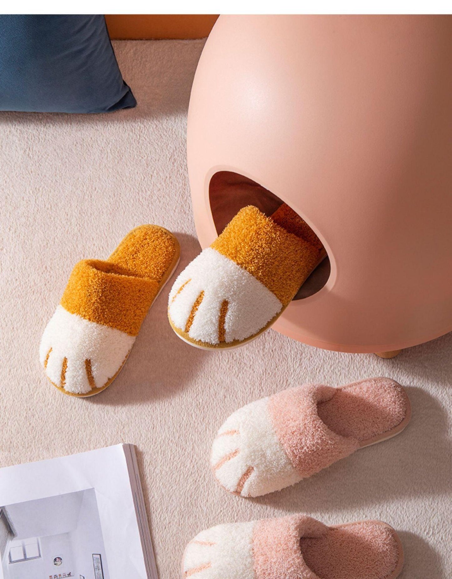 Cute Cat Paw Women's Furry Slides - Cozy Indoor Slippers