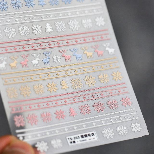 Calcomanías de Uñas 5D de Suéter de Punto de Invierno - Diseños Elegantes