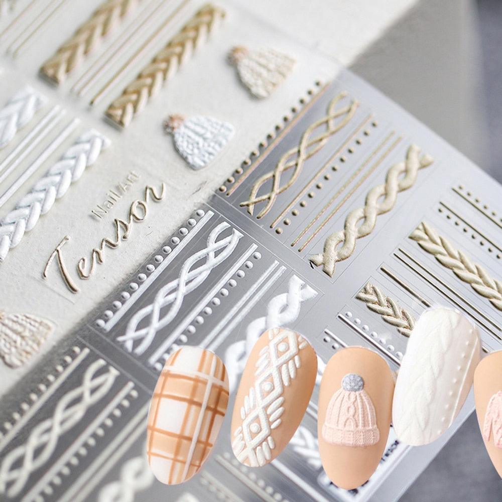 Calcomanías de Uñas 5D de Suéter de Punto de Invierno - Diseños Elegantes