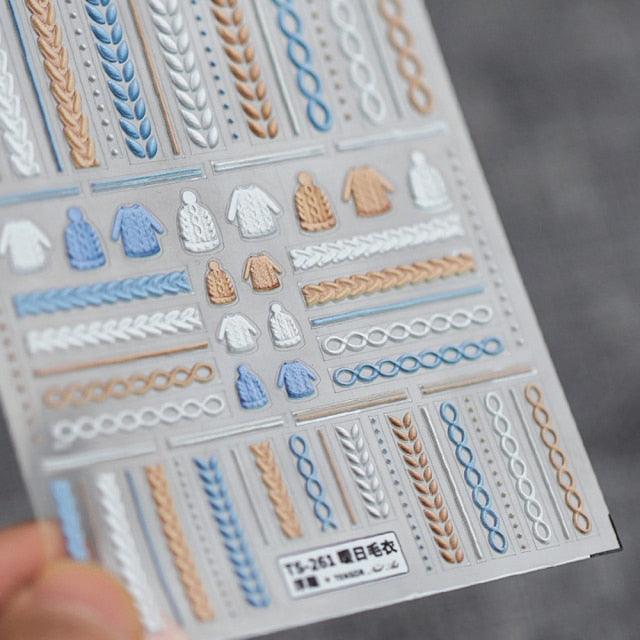 Calcomanías de Uñas 5D de Suéter de Punto de Invierno - Diseños Elegantes