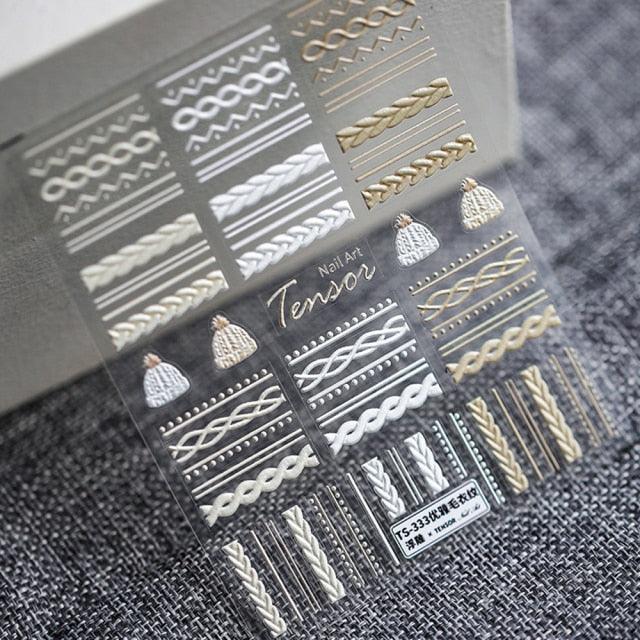 Calcomanías de Uñas 5D de Suéter de Punto de Invierno - Diseños Elegantes