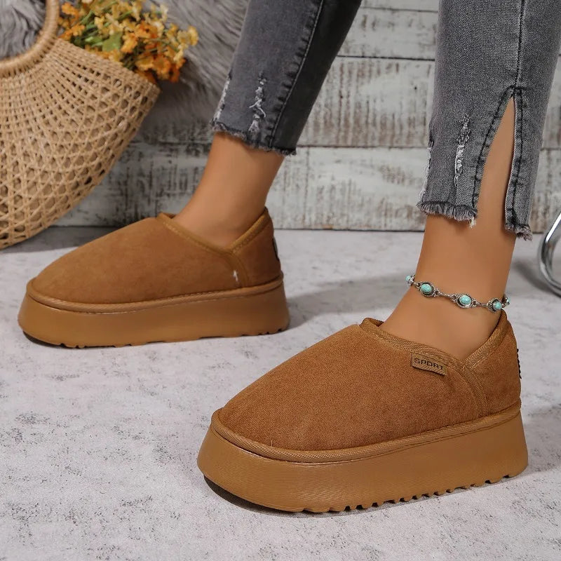 Winter Platform Boots Vintage Fashion Women's Snow Warm Suede Warm Inner Plush Fashion Thick Bottom Women's Flat Bottom Boots - Korvel