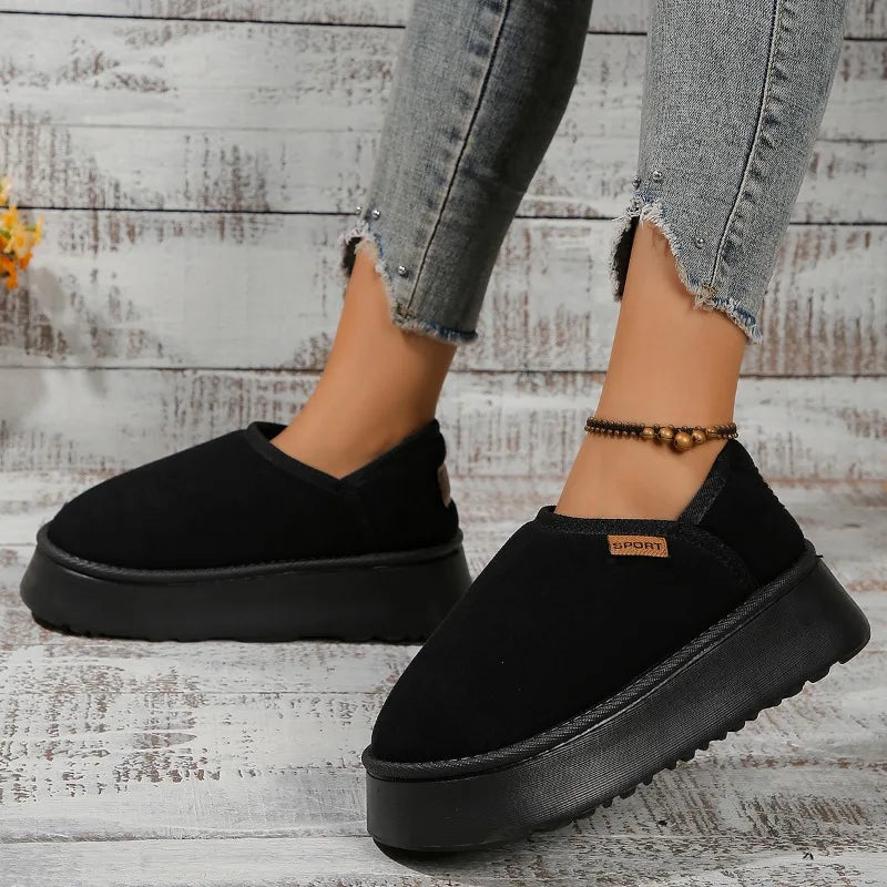 Winter Platform Boots Vintage Fashion Women's Snow Warm Suede Warm Inner Plush Fashion Thick Bottom Women's Flat Bottom Boots - Korvel