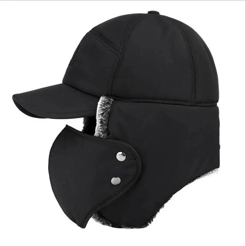 Winter Thermal Black Hat with Ear Protection