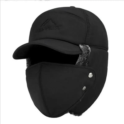 Winter Thermal Black Hat with Ear Protection