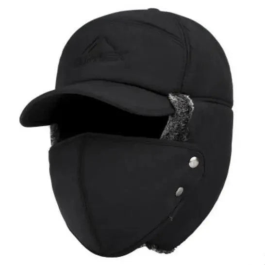 Winter Thermal Black Hat with Ear Protection