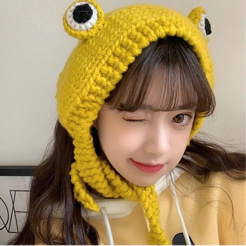 Gorro de lana tejido de rana linda para niños - Accesorio de invierno