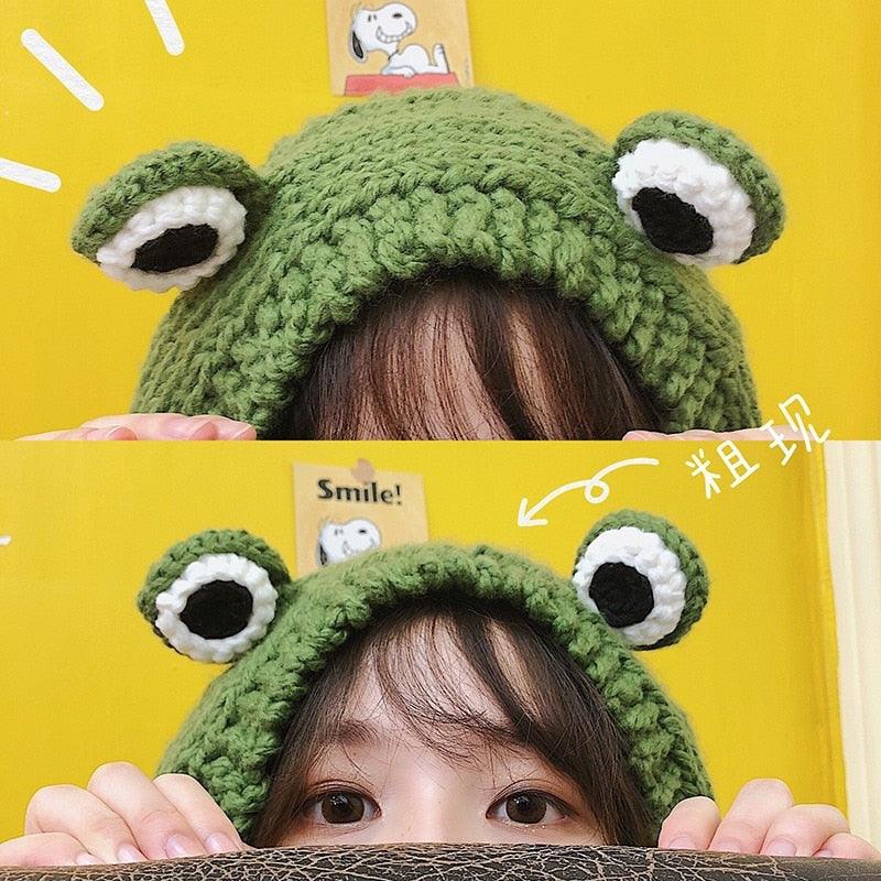 Gorro de lana tejido de rana linda para niños - Accesorio de invierno