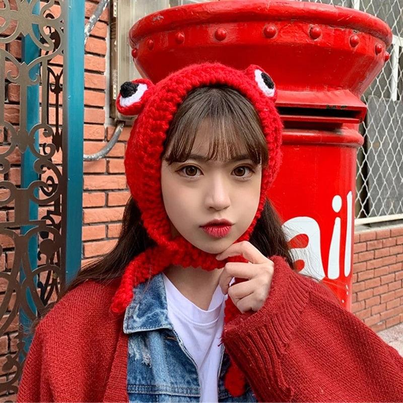 Gorro de lana tejido de rana linda para niños - Accesorio de invierno
