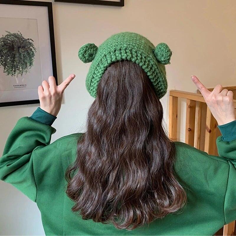 Gorro de lana tejido de rana linda para niños - Accesorio de invierno