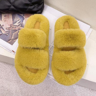 Cozy Faux Fur Winter Slippers for Women - Stylish Open Toe Home Slides - Korvel