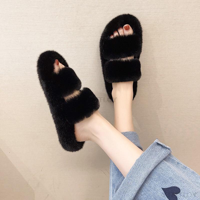 Cozy Faux Fur Winter Slippers for Women - Stylish Open Toe Home Slides - Korvel
