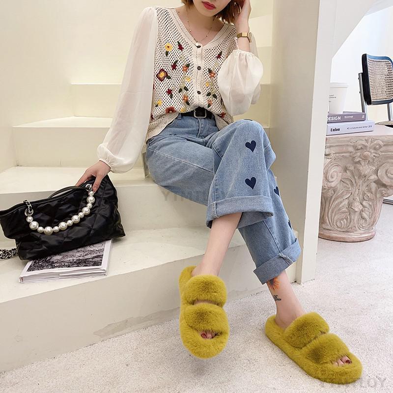 Cozy Faux Fur Winter Slippers for Women - Stylish Open Toe Home Slides - Korvel
