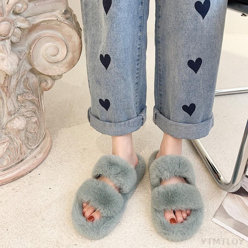 Cozy Faux Fur Winter Slippers for Women - Stylish Open Toe Home Slides - Korvel