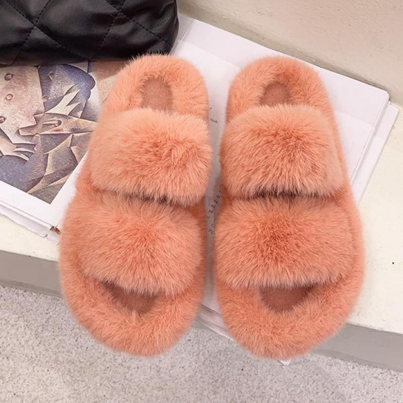 Cozy Faux Fur Winter Slippers for Women - Stylish Open Toe Home Slides - Korvel