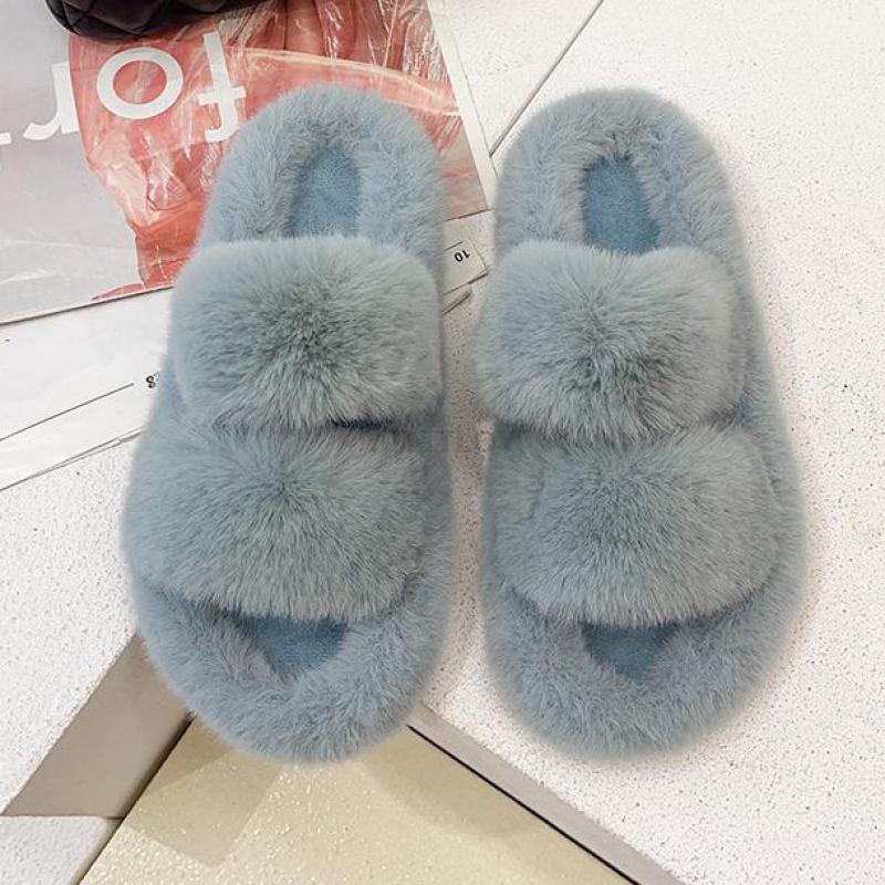 Cozy Faux Fur Winter Slippers for Women - Stylish Open Toe Home Slides - Korvel
