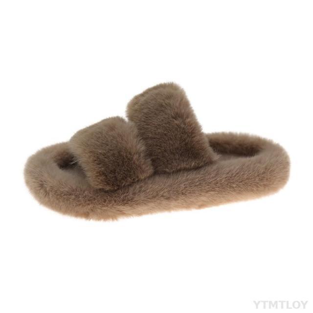Cozy Faux Fur Winter Slippers for Women - Stylish Open Toe Home Slides - Korvel
