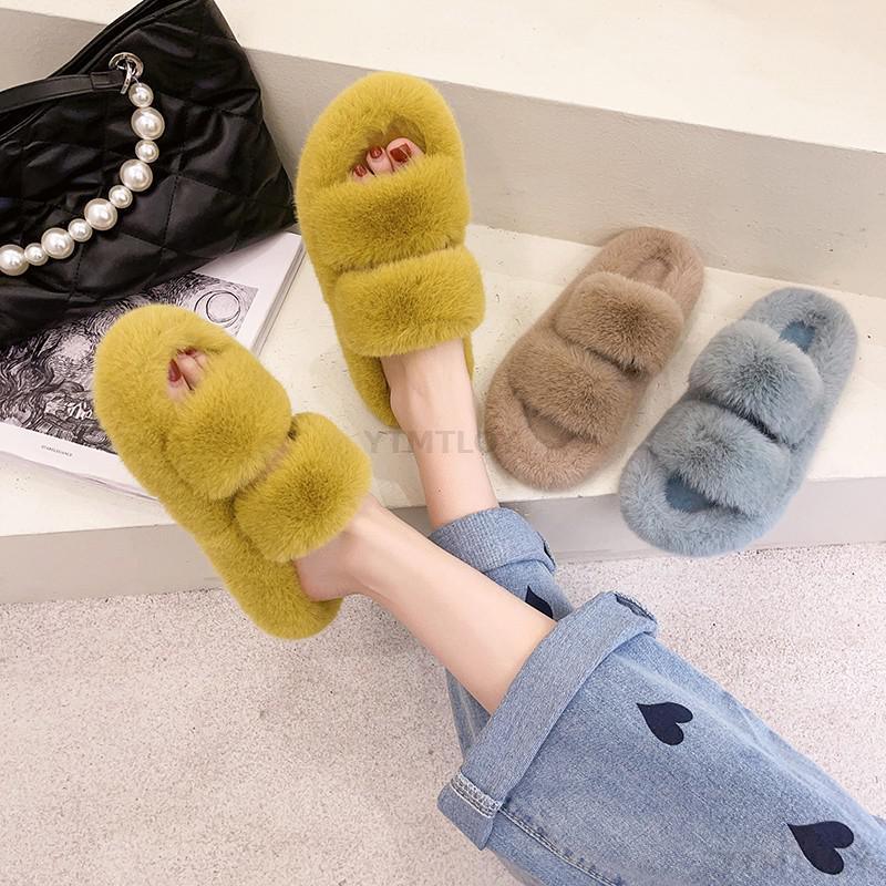 Cozy Faux Fur Winter Slippers for Women - Stylish Open Toe Home Slides - Korvel