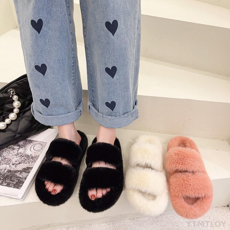Cozy Faux Fur Winter Slippers for Women - Stylish Open Toe Home Slides - Korvel