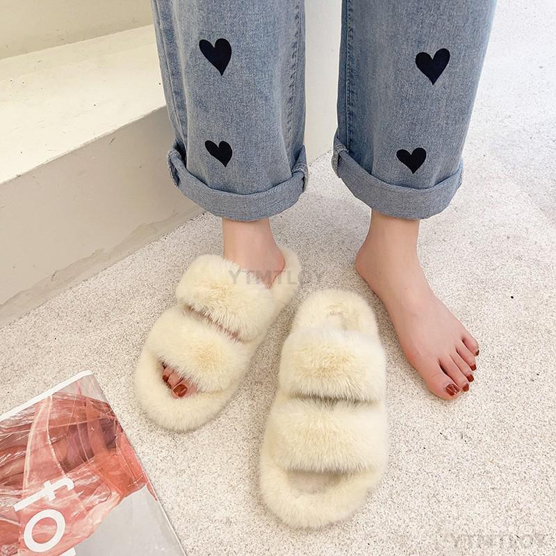 Cozy Faux Fur Winter Slippers for Women - Stylish Open Toe Home Slides - Korvel