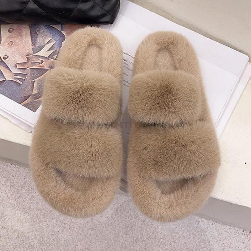Cozy Faux Fur Winter Slippers for Women - Stylish Open Toe Home Slides - Korvel