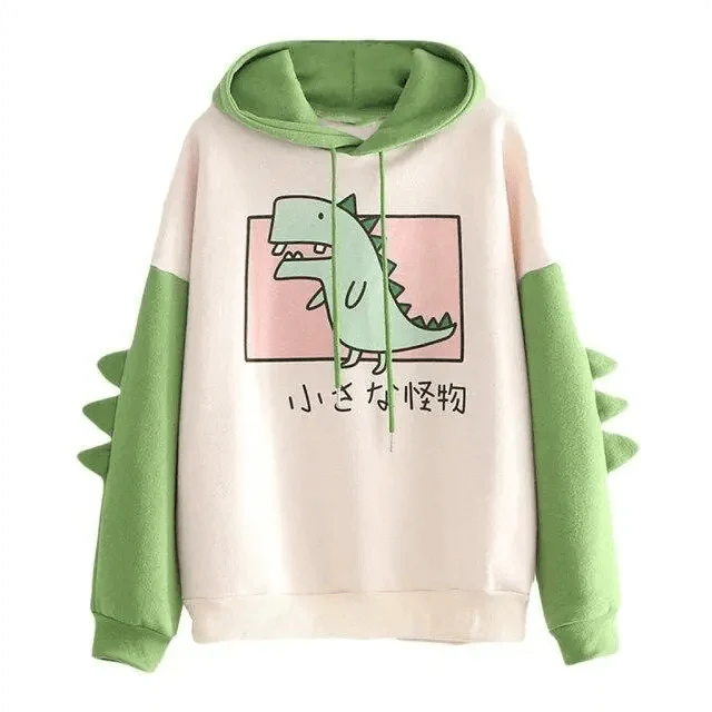Cute Dinosaur Print Oversized Hoodie for Women - Stylish Pullover Sweatshirt - Korvel