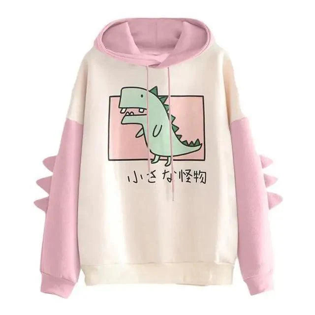 Cute Dinosaur Print Oversized Hoodie for Women - Stylish Pullover Sweatshirt - Korvel