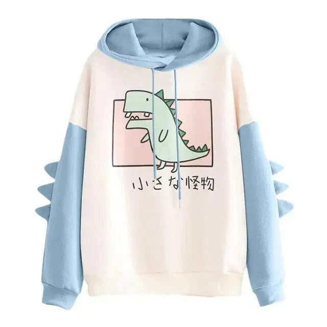 Cute Dinosaur Print Oversized Hoodie for Women - Stylish Pullover Sweatshirt - Korvel