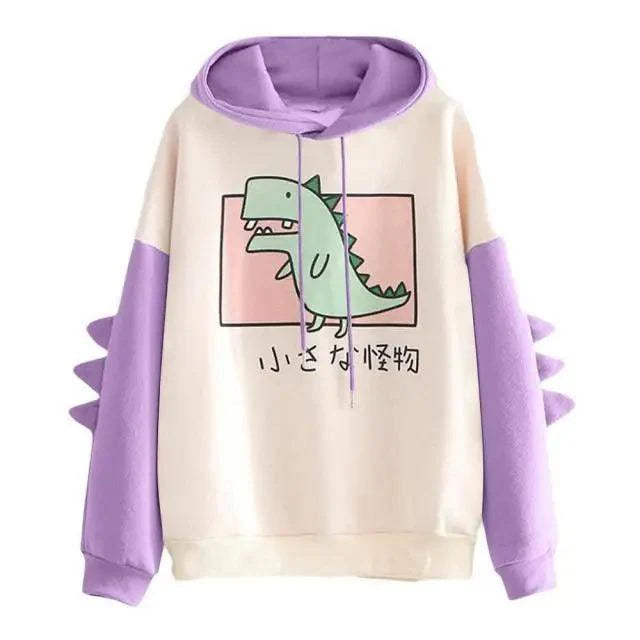 Cute Dinosaur Print Oversized Hoodie for Women - Stylish Pullover Sweatshirt - Korvel