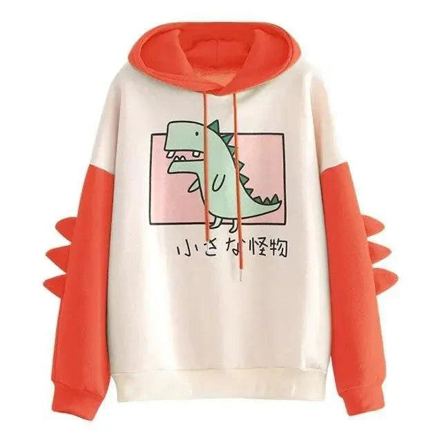 Cute Dinosaur Print Oversized Hoodie for Women - Stylish Pullover Sweatshirt - Korvel