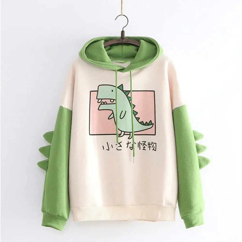 Cute Dinosaur Print Oversized Hoodie for Women - Stylish Pullover Sweatshirt - Korvel