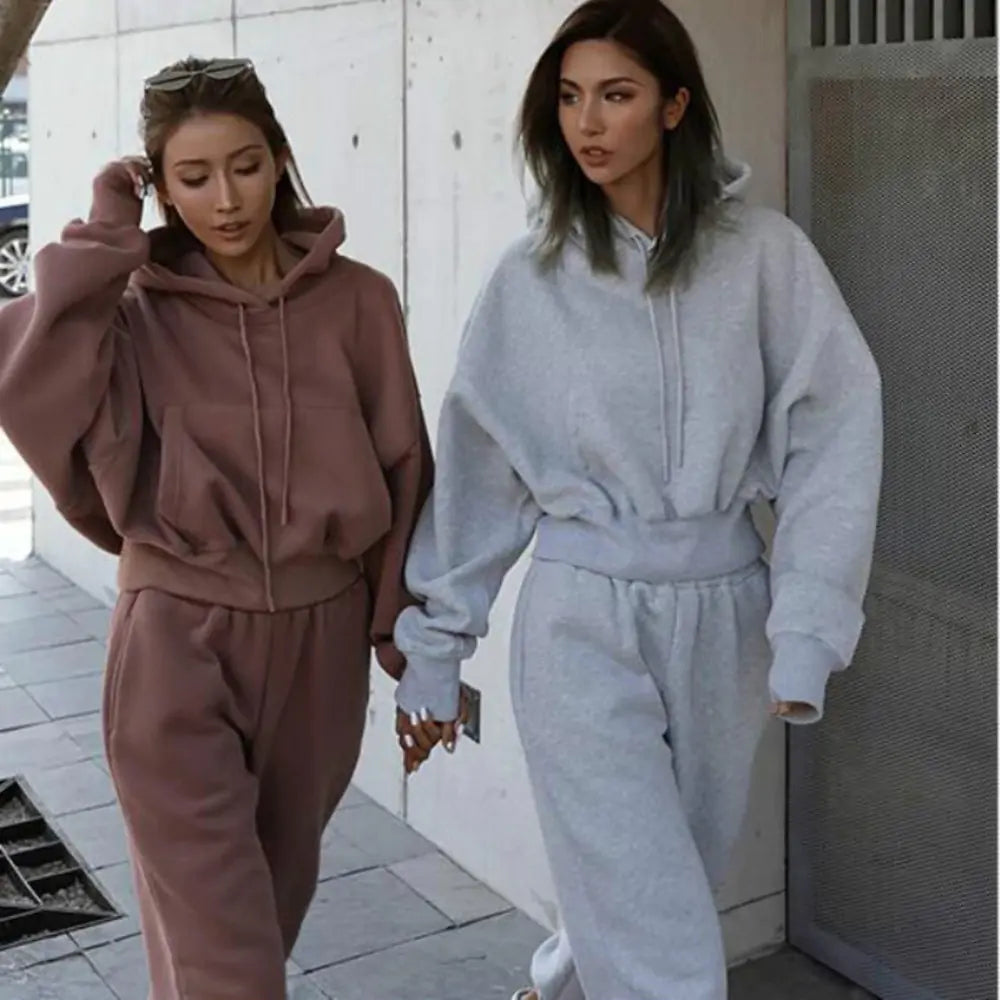 Ensemble de Sweat à Capuche et Pantalon en Fleece Chaud pour Femmes