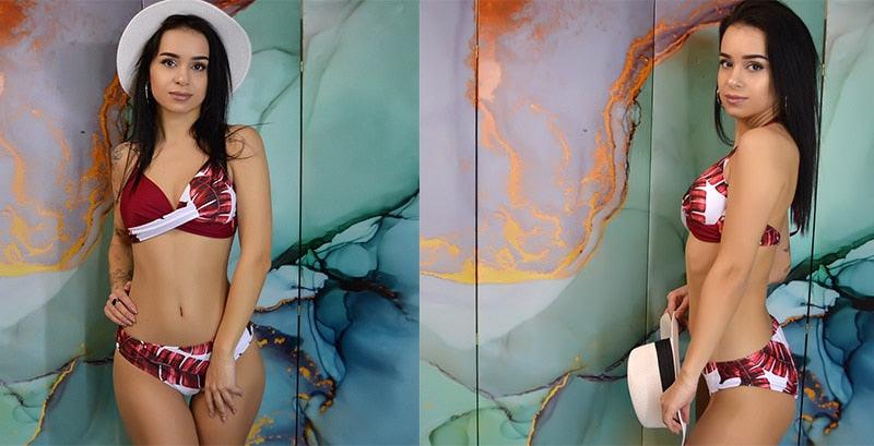 Ensemble de bikini taille haute à devant torsadé élégant pour femmes