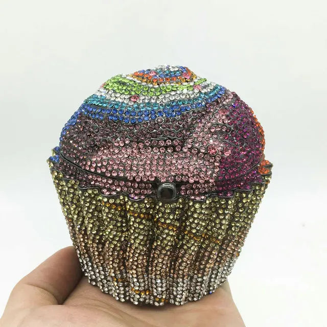 Women Blue Cupcake Evening Bag Crystal Clutch Purses Wedding Bridal Rhinestone Handbag Party Minaudiere Bag - Korvel